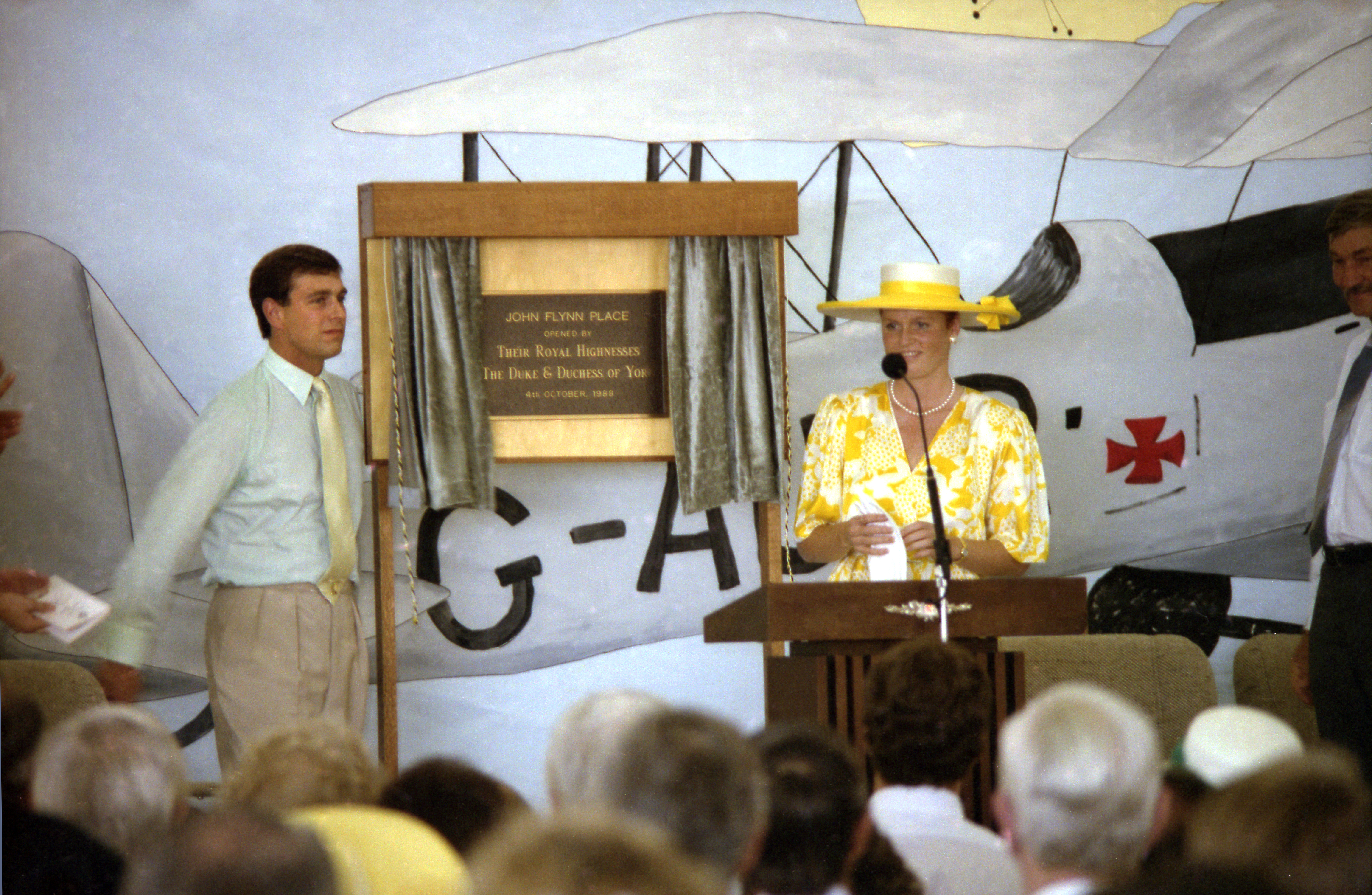 HRH Prince Andrew, The Duke of York, and HRH The Duchess of York officially opening John Flynn Place, Cloncurry, 4 October 1988