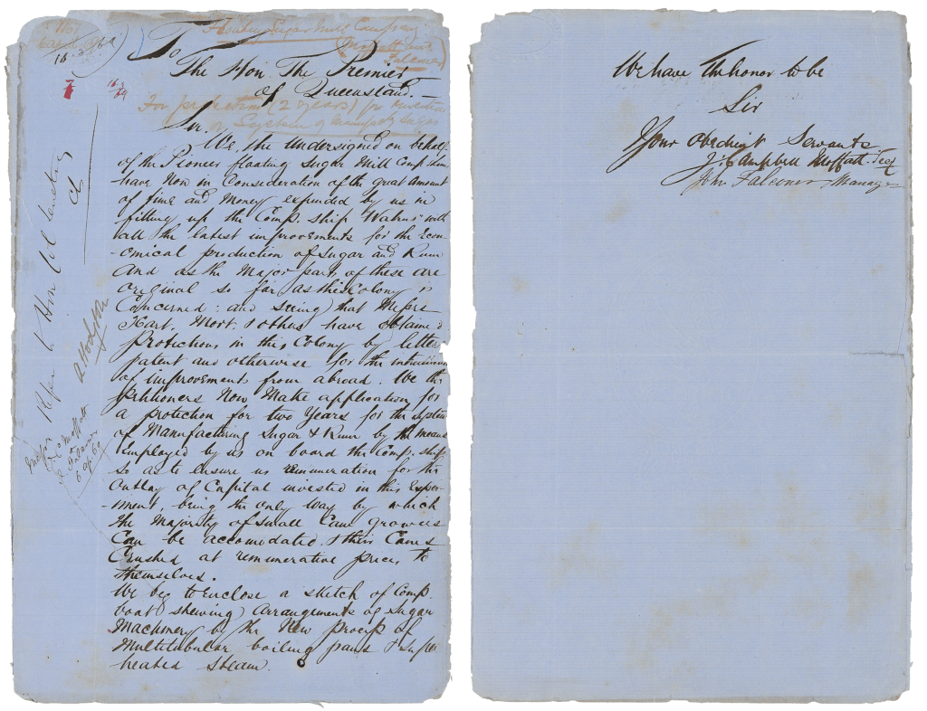 A letter to the Premier requesting protection for the SS Walrus, 1869
